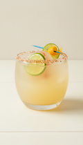 Signature mezcal margarita with hibiscus salt
